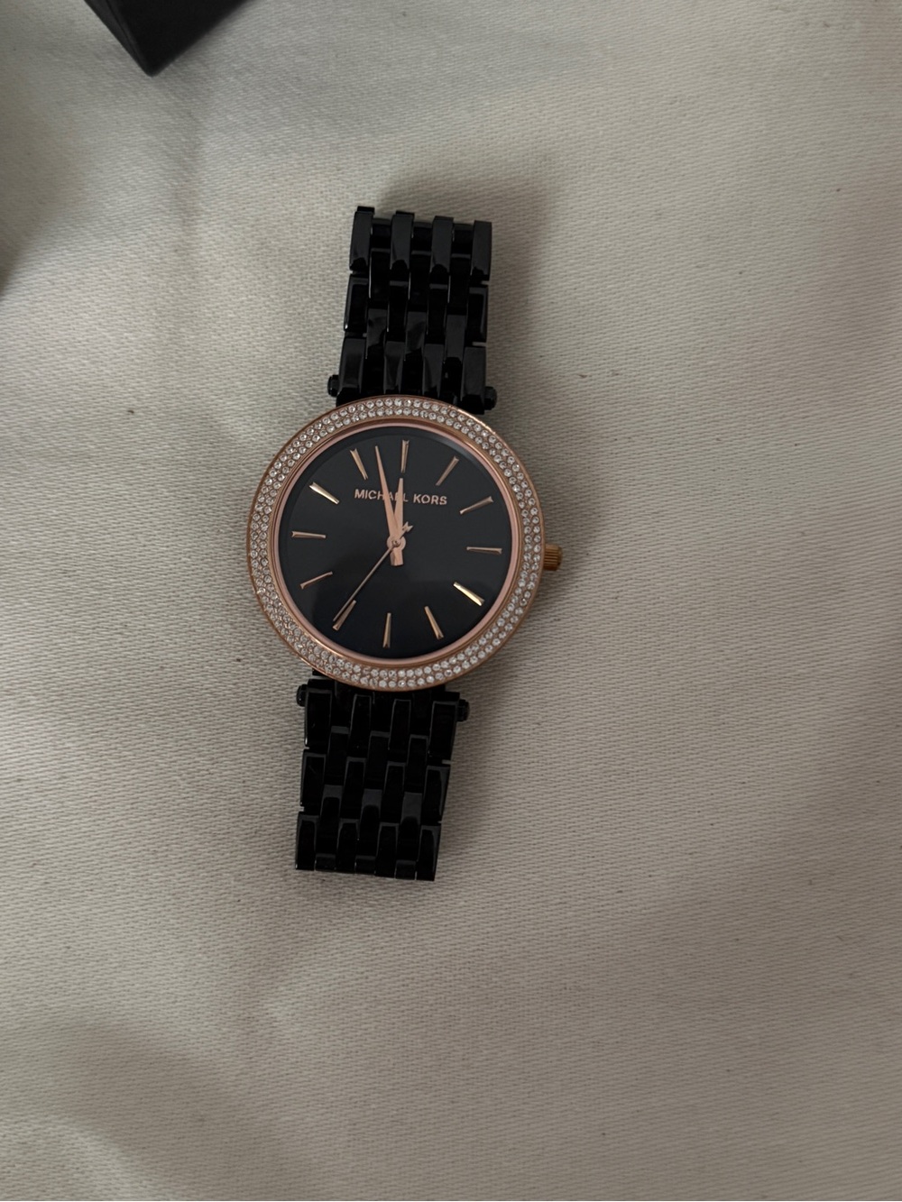 Michael Kors Black and Rose Gold Crystal-Accent Women's Watch